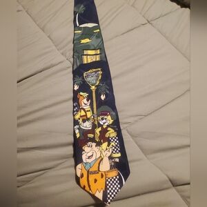Novelty Flintstones Graphic Silk Tie - Navy